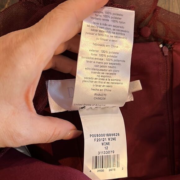 Davids Bridal Bridesmaid dress - One shoulder soft net wine Sz- 12 - Picture 10 of 10